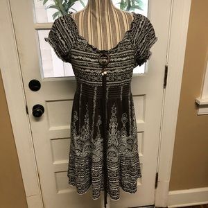 Dots brown/white printed boho style dress